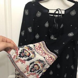 boutique, long sleeve navy, red, and white dress